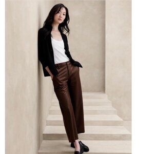 NWOT Banana Republic Fac. Vegan Leather Cropped Wide-Leg Pant Brown, S 32/14